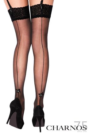 Ladies 1 Pair Charnos 75th Collection Marilyn Stockings With Diamante Velour Bow Black SM