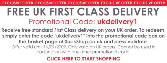 Exclusive Delivery Offer - FREE UK FIRST CLASS DELIVERY at SockShop.co.uk