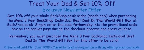 EXCLUSIVE NEWSLETTER OFFER - Get 10% off your whole SockShop order (goods only) when purchasing the Mens 3 Pair SockShop Individual Best Dad In The World Gift Box at SockShop.co.uk
