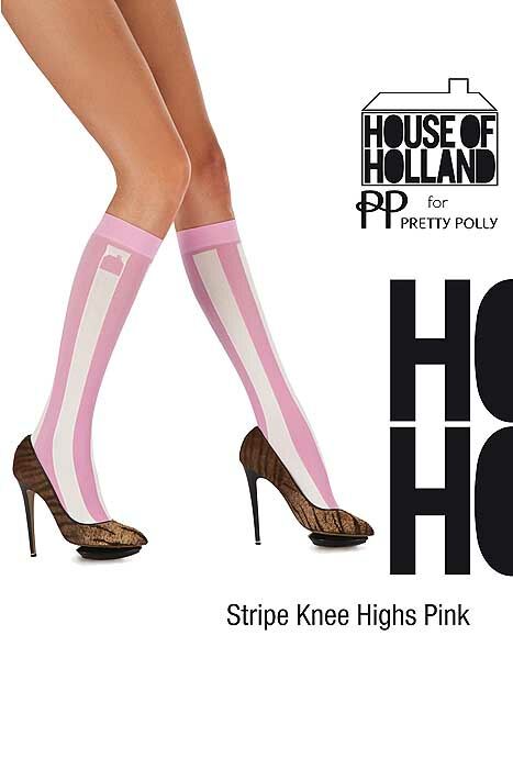 Ladies 1 Pair House of Holland for Pretty Polly Stripe Knee Highs In 3 Colours Pink