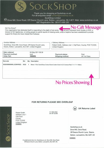 Order Paperwork With No Gift Message & No Prices Showing