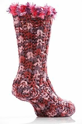 Ladies 1 Pair Elle Knitted Chunky Ribbed Bootie with Feather Cuff In 2 Colours
