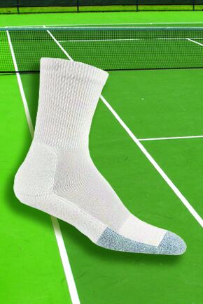 Mens & Ladies 1 Pair Thorlos Tennis Coolmax Crew Socks with Thin Cushion White-Platinum 8-9.5