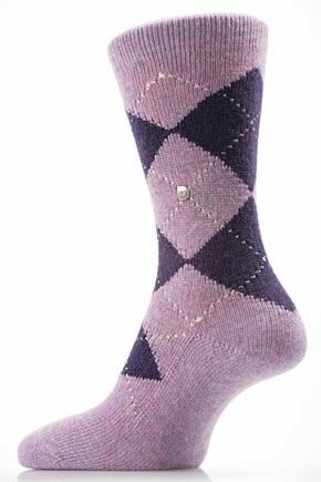 Ladies 1 Pair Burlington 80 Cashmere Argyle Sock In 3 Colours Lilac