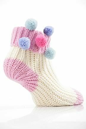 Girls 1 Pair SockShop Chunky Knit Socks with Pom Poms - 75% OFF 9-12 Kids - Cream