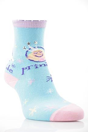 Girls 1 Pair SockShop Princess Design Cotton Rich Socks Pale Blue
