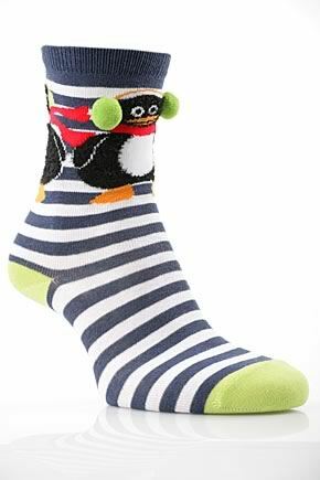 Girls 1 Pair SockShop Penguin Design Cotton Rich Socks RedWhite