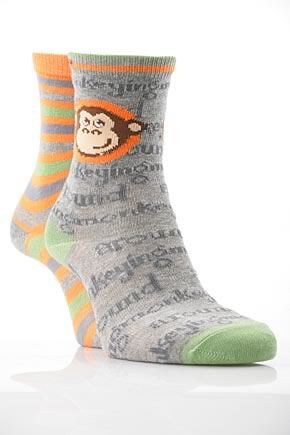 Boys 2 Pair SockShop Monkeying Around Cotton Rich Socks GreyGreen