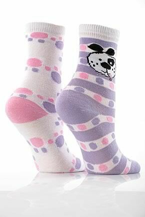 Girls 2 Pair SockShop Dog & Spot Design Cotton Rich Socks PinkWhite