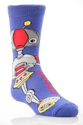 Boys 1 Pair SockShop Robot Design Cotton Rich Socks BlueRed Grey