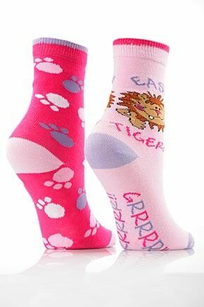 Girls 2 Pair SockShop Easy Tiger Cotton Rich Socks Pink