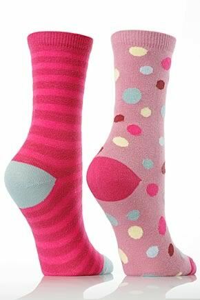 Girls 2 Pair SockShop Red Spot  Stripe Ankle Socks 45.5 Kids  Red