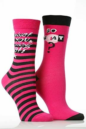 Girls 2 Pair SockShop Attitude Design Cotton Rich Socks Bright Pink
