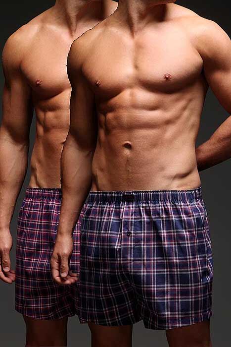 Mens 2 Pair Jeep Navy & Plum Woven Check Boxers Navy - Plum S