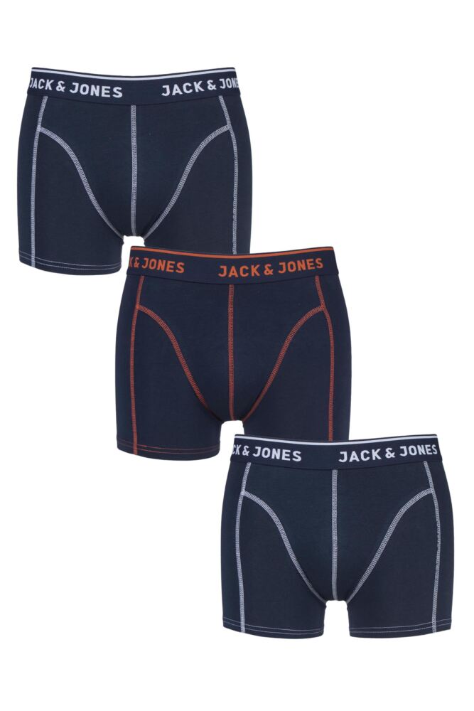 MENS 3 PACK JACK & JONES MATT COLOUR STITCH TRUNKS