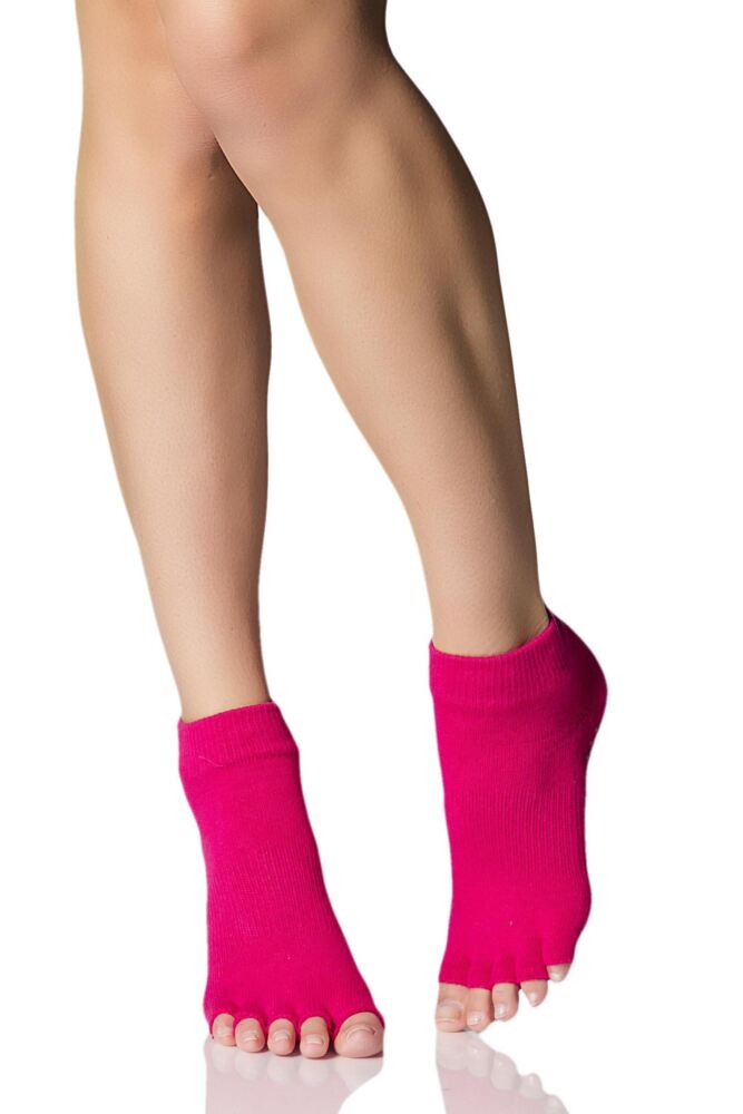 ToeSox Half Toe Organic Cotton Ankle Yoga Socks In Fuchsia
