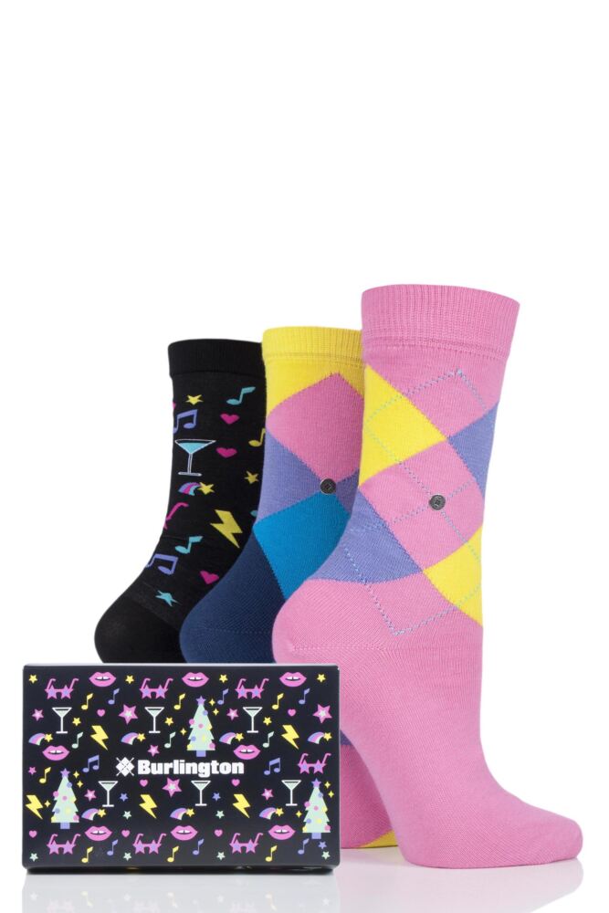  Ladies 3 Pair Burlington Xmas Nights Assorted Socks Gift Box