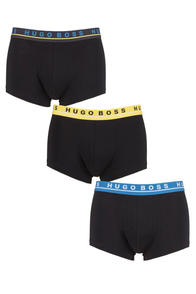 <div class="font-weight-bold">Hugo Boss</div>Mens Cotton Contrast Waistband Boxer Trunks 3-Pack