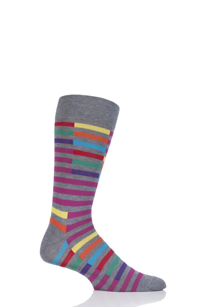 RICHARD JAMES SANTOS STAGGERED STRIPE COTTON SOCKS