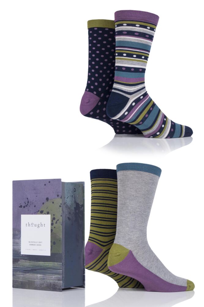 MENS 4 PAIR THOUGHT MONTIFIELD BAMBOO AND ORGANIC COTTON SOCKS IN GIFT BOX