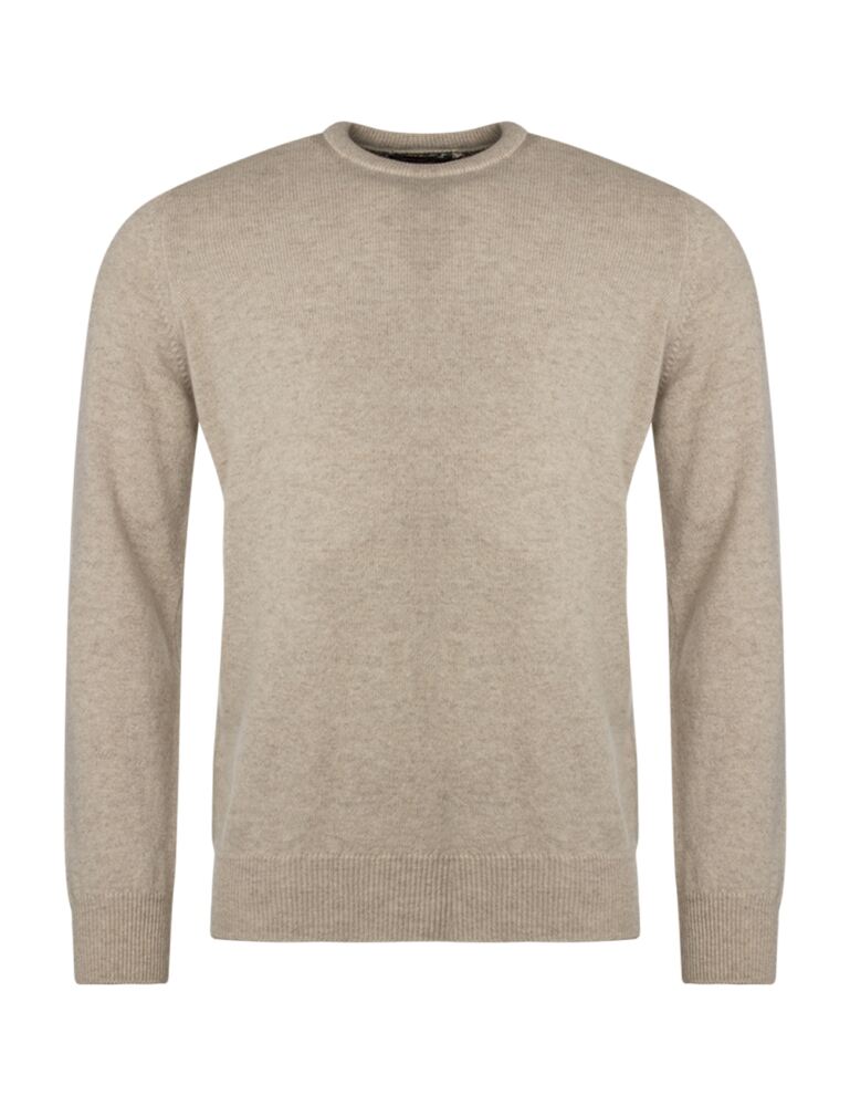 GBK Plain Lambswool Crew Neck Jumper with Harris Tweed Elbow Patches