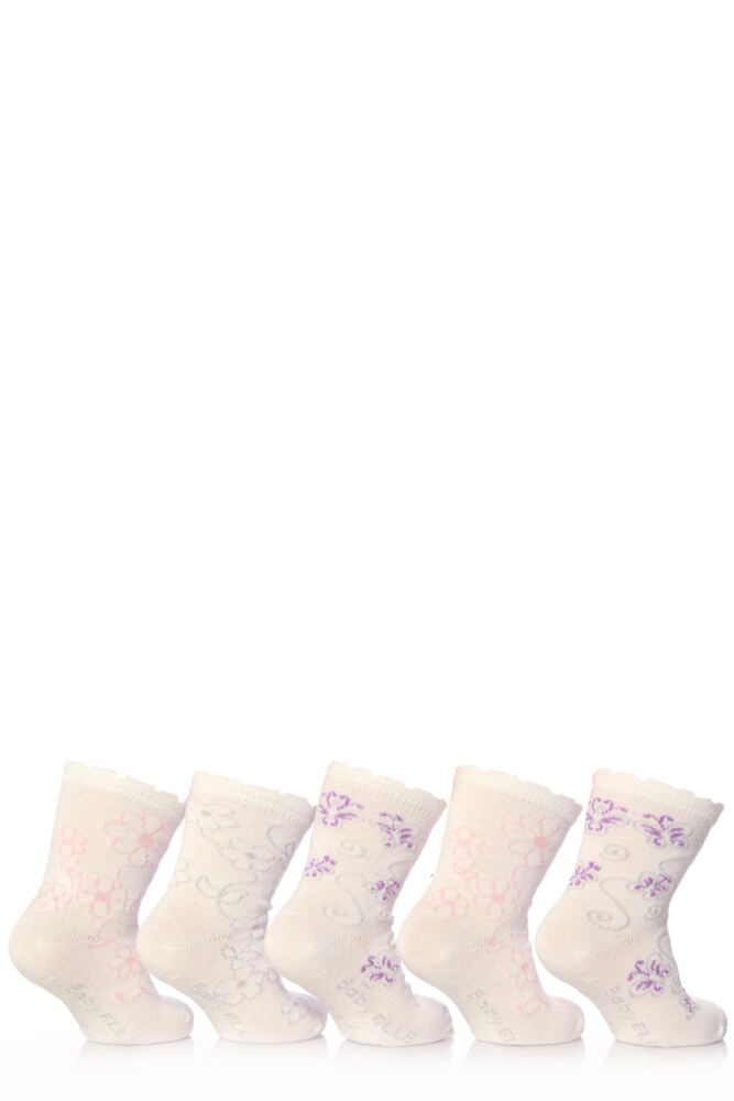 GIRLS 5 PAIR BABY ELLE WHITE FLOWER SOCKS