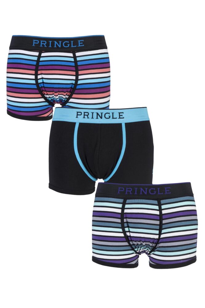 Pringle Plain and Striped Cotton Boxer Shorts In Black and Blue