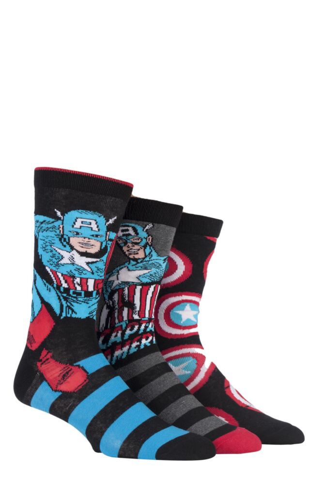<div class="font-weight-bold">Film & TV Characters</div>Mens Cotton Marvel Captain America Mix Socks 3-Pair