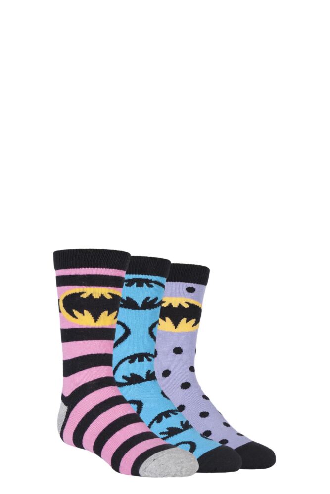<div class="font-weight-bold">Film & TV Characters</div>Girls Cotton Batman/Batgirl Socks 3-Pair