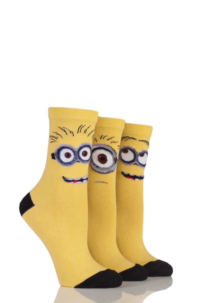 Ladies 3 Pair Despicable Me Minions Faces Cotton Socks