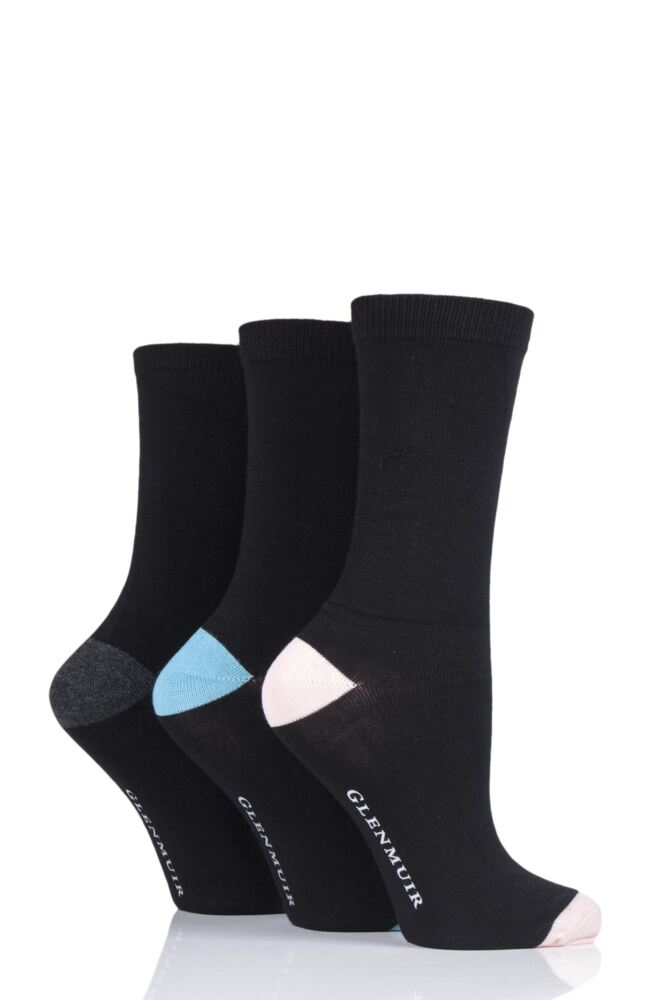 LADIES 3 PAIR GLENMUIR CONTRAST HEEL AND TOE BAMBOO SOCKS