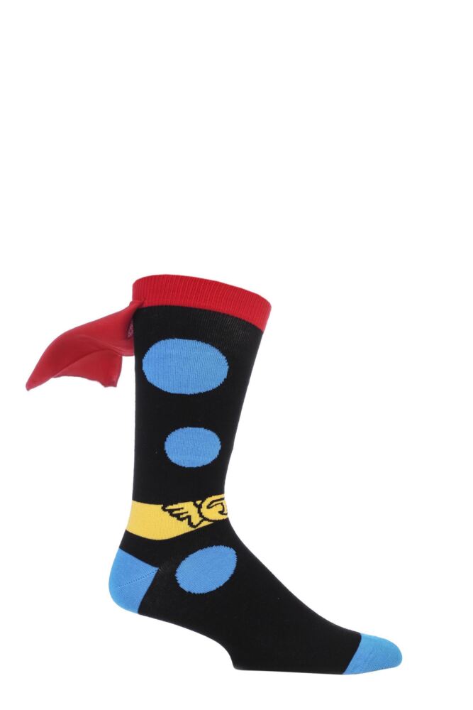 <div class="font-weight-bold">Film & TV Characters</div>Mens Cotton Marvel Thor Cape Socks