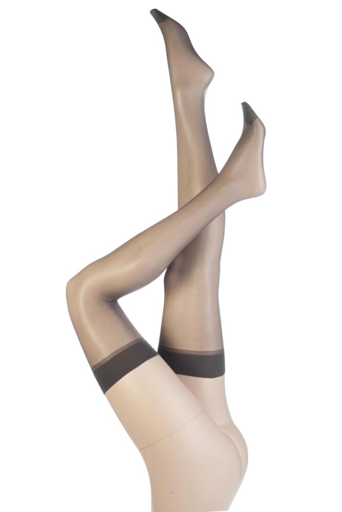 2 Pair Women's 15 Denier Lace Top Glossy Stockings | Thigh High UK Shoe Size 4-7