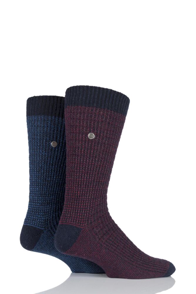  Mens 2 Pair Jeep Spirit Wool Mix Block Knit Socks