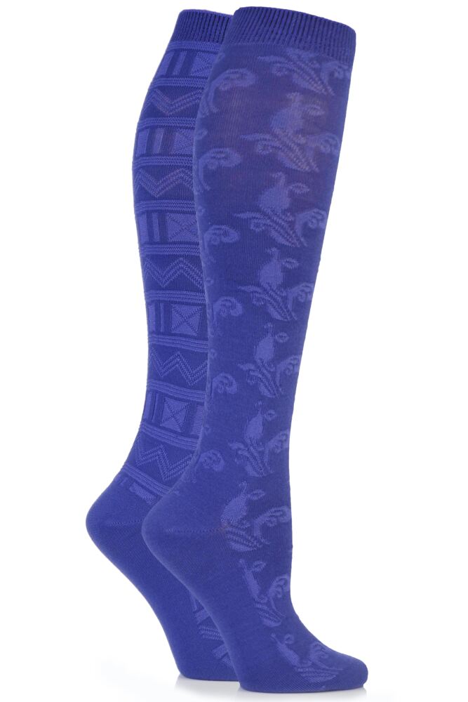 Ladies Elle Floral and Fair Isle Patterned Knee High Socks