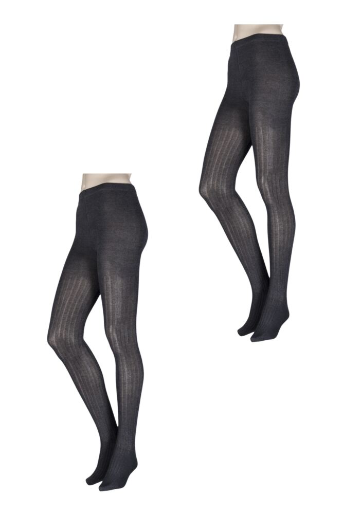  Ladies 2 Pair Elle Plain Bamboo Tights