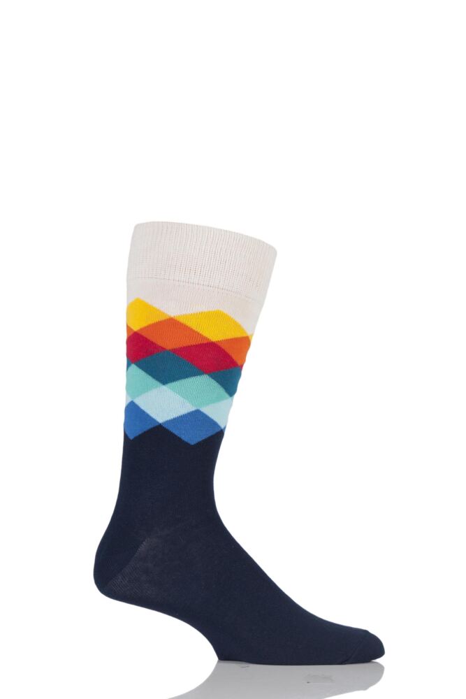 Happy Socks Faded Diamond Combed Cotton Socks