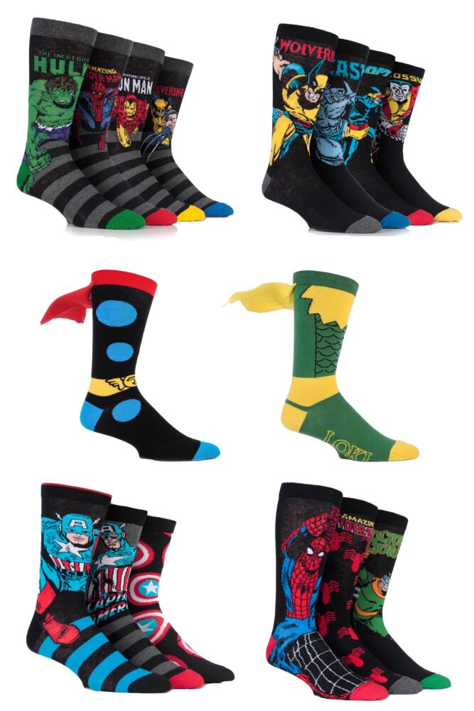 MENS 16 PAIR MARVEL AVENGERS ASSEMBLE FRESH SOCK DRAWER COLLECTION SOCKS - 