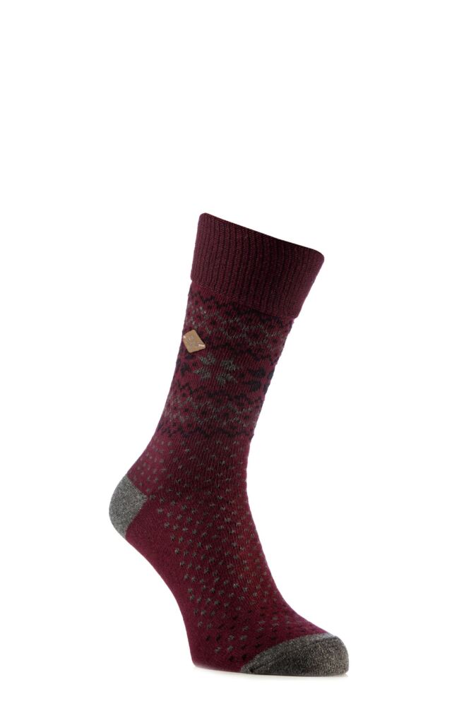 FARAH 1920 WOOL MIX FAIRISLE BOOT SOCKS WITH TURN OVER TOP