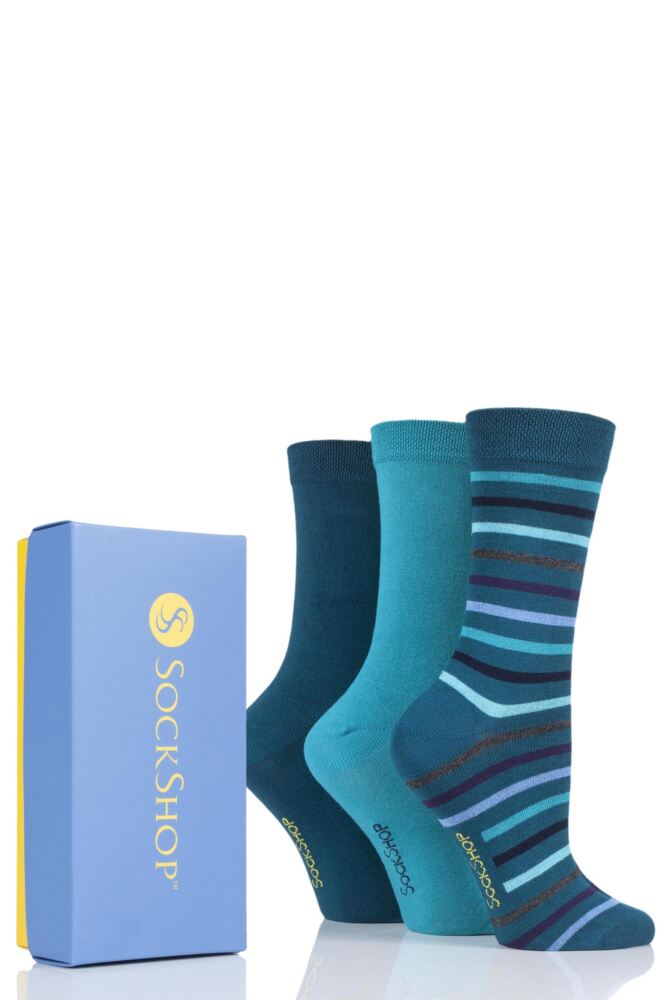 LADIES 3 PAIR SOCKSHOP BAMBOO BRIGHT GIFT BOXED SOCKS