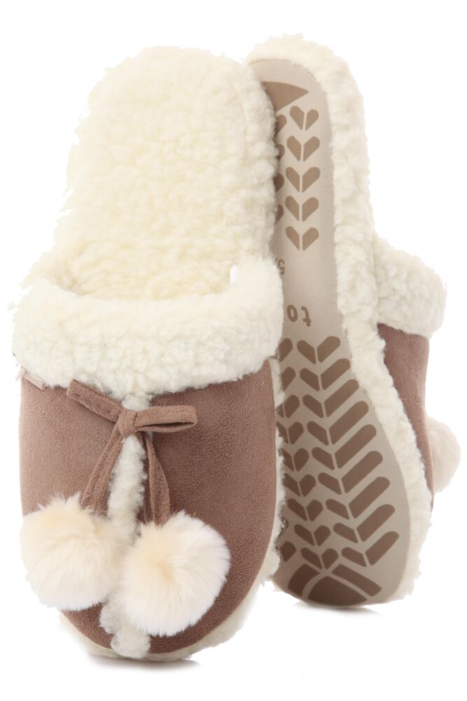 Totes Pom Pom Sheep Skin Effect Mule Style Slippers