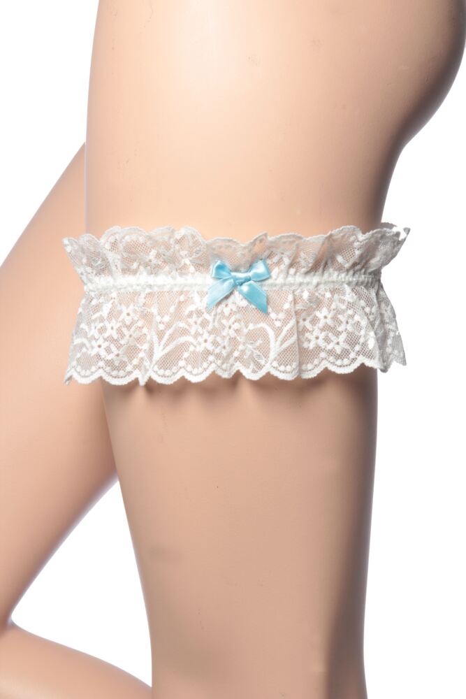 Charnos Bridal Deep Lace Garter Band With Blue Bow