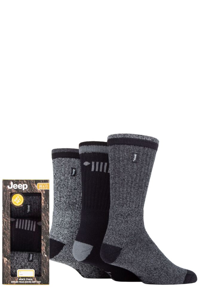 <div class="font-weight-bold">Jeep</div>Mens Cotton Terrain Leisure Socks 3-Pair Gift Box