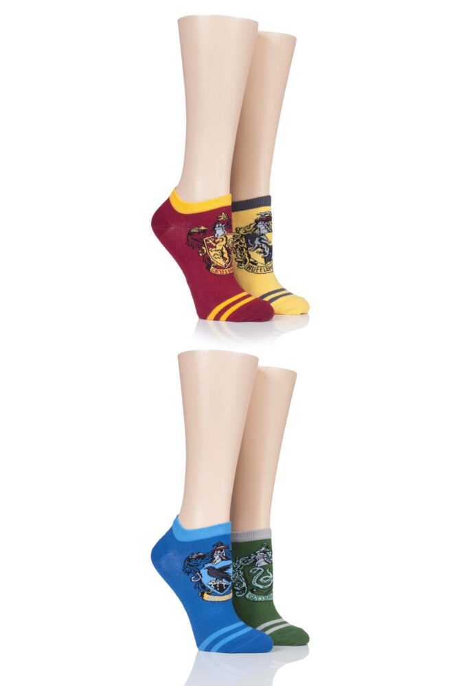  Ladies SockShop 4 Pair Harry Potter House Badges Cotton Trainer Socks