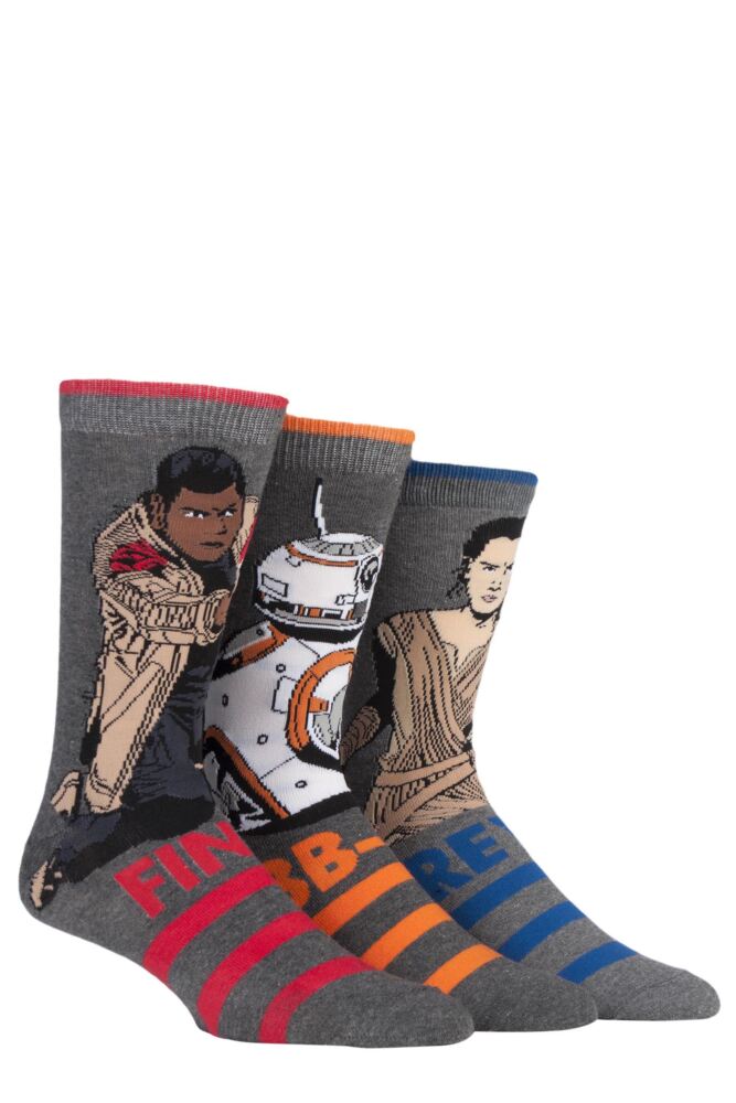 <div class="font-weight-bold">Film & TV Characters</div>Mens Cotton Star Wars BB-8 Rey & Finn Socks 3-Pair