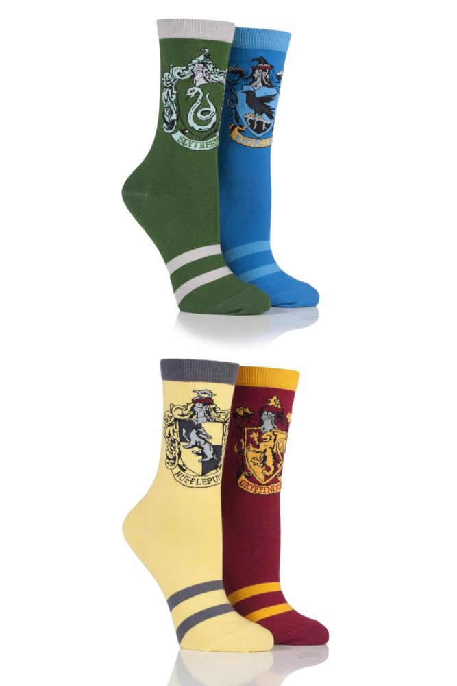  Ladies 4 Pair Harry Potter House Badge Socks