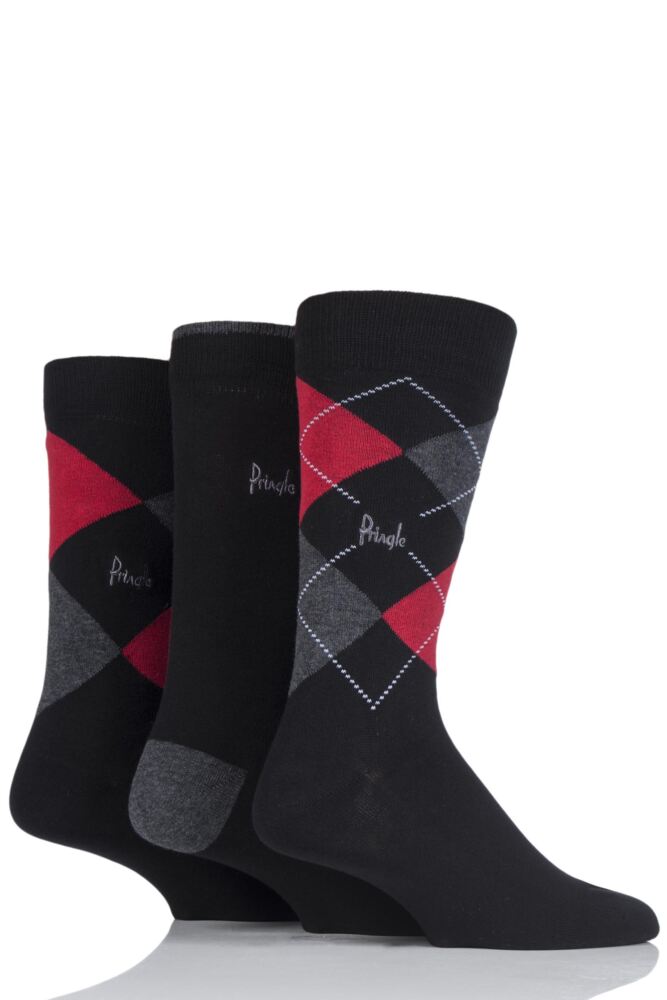  Mens 3 Pair Pringle New Waverley Argyle Patterned and Plain Socks