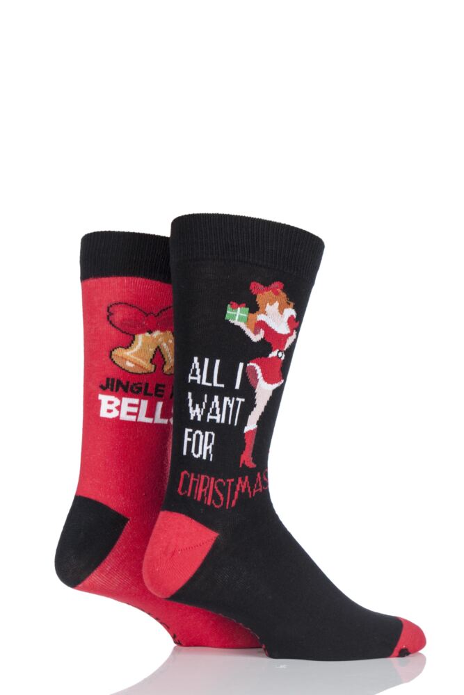  Mens 2 Pair SockShop Christmas Novelty Socks In Gift Box - All I Want For Christmas and Jingle My Bells 25% OFF This Style