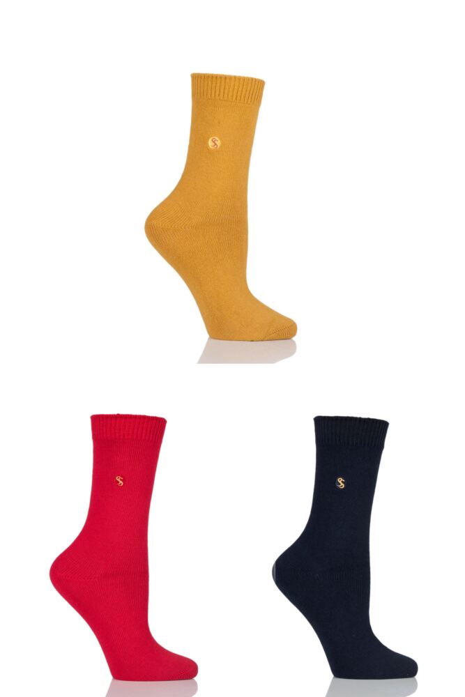 Ladies 3 Pair SockShop Colour Burst Cotton Socks with Smooth Toe Seams