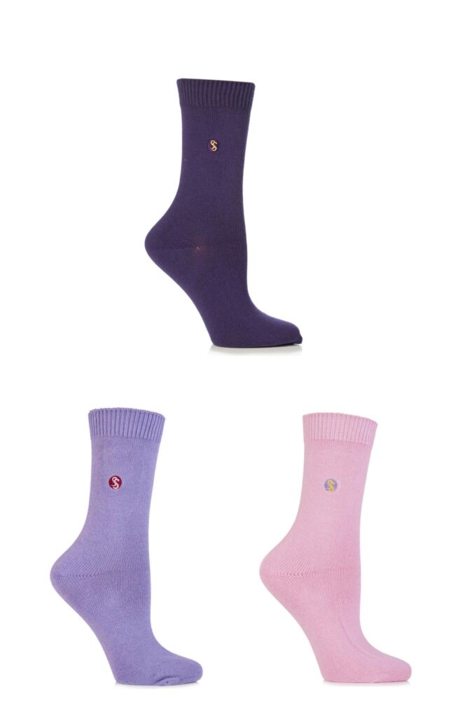 Ladies 3 Pair SockShop Colour Burst Cotton Socks with Smooth Toe Seams